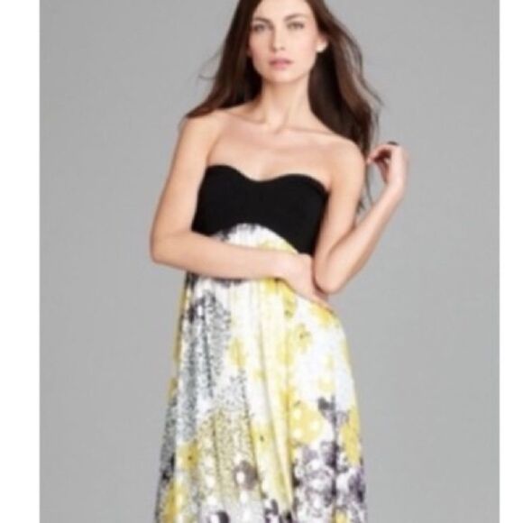 Diane Von Furstenberg Silk Mini Yellow Dress Asti Met Dot Strapless Size 4 - Picture 5 of 10